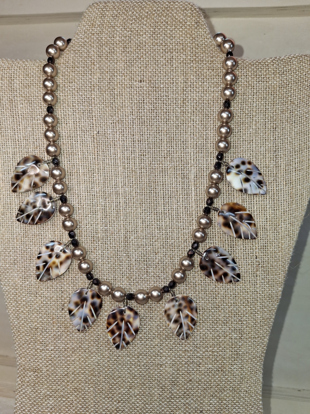 Pearl and Tortoiseshell Leaf Necklace - Women Jewelry